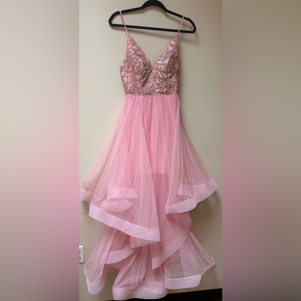 Jodi Kristopher Pink Embroidered Tulle Maxi Dress